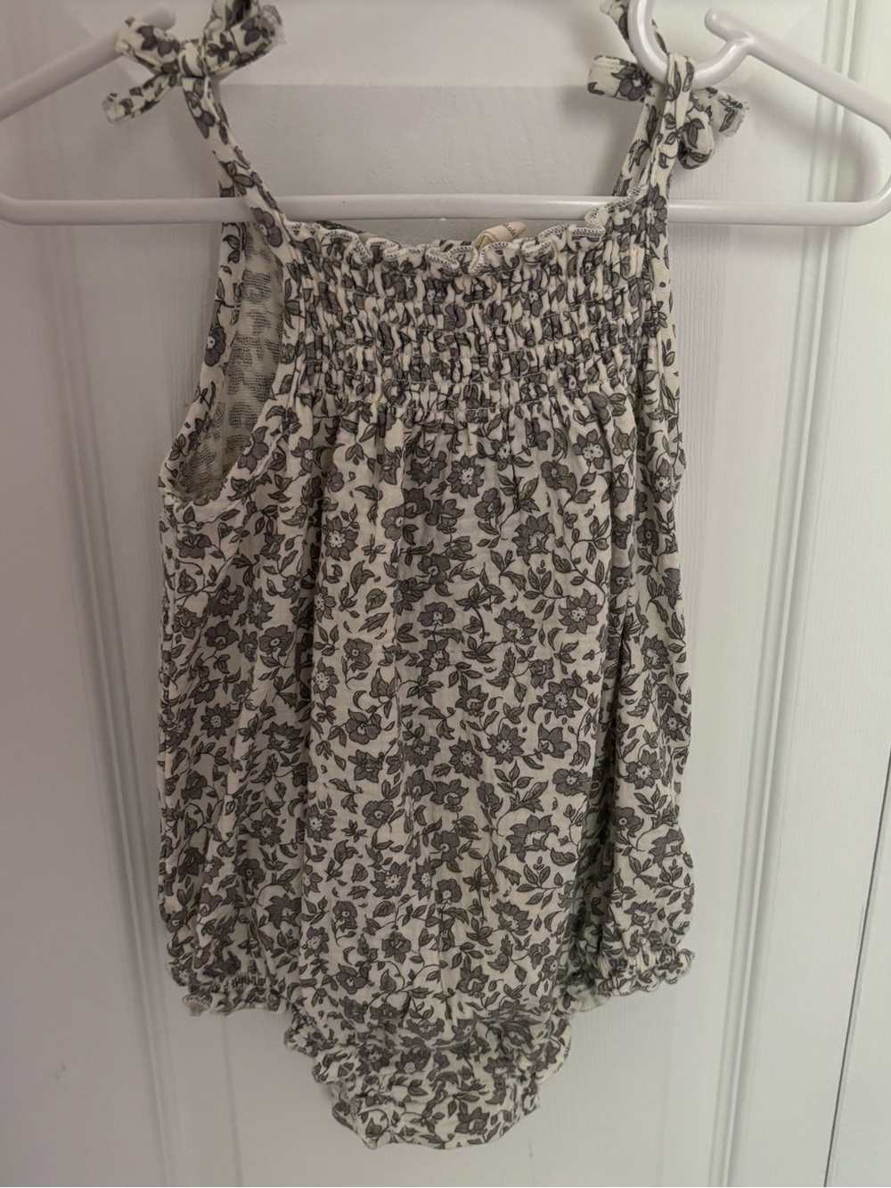 Quincy Mae Cream Romper with Gray Floral Print